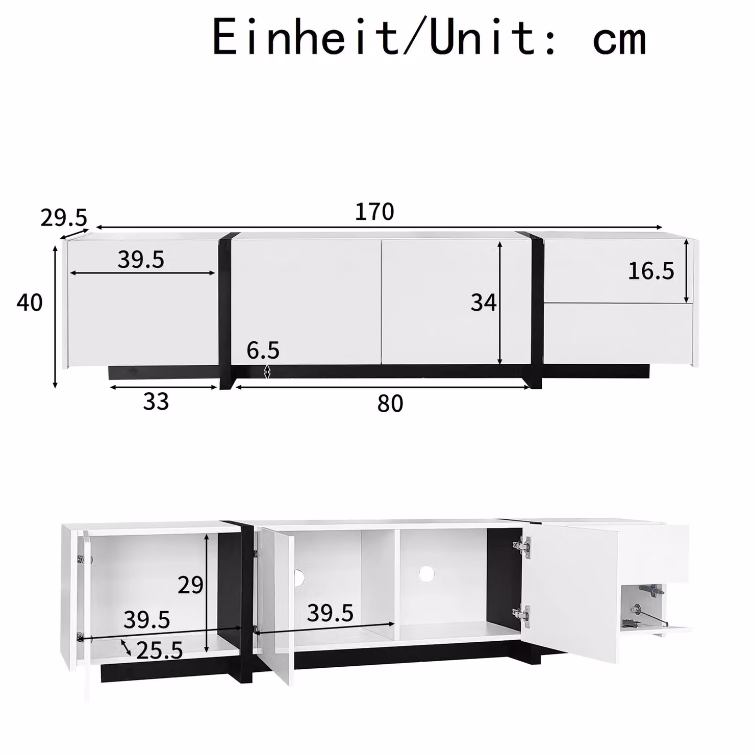 Matteo Modern High-Gloss Black and White Wood TV Unit with Integrated Lighting and Media Compartments – 3
