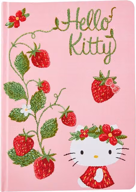 Hello Kitty Pink A5 Hardcover Lined Notebook with Strawberry Design