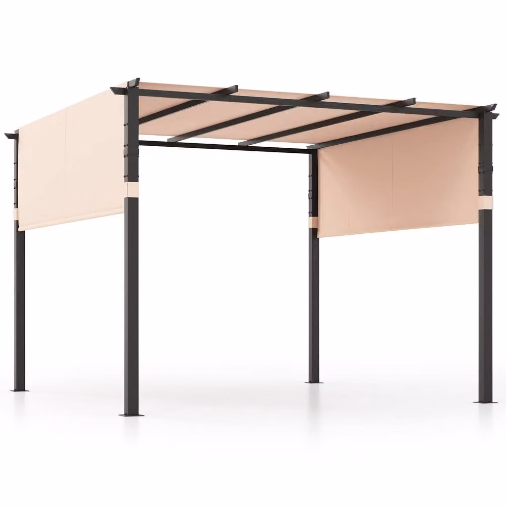 Costway Flat Top Outdoor Pergola with Retractable Canopy in Beige, W/D: 305 x 305 cm, H: 215 cm – 2