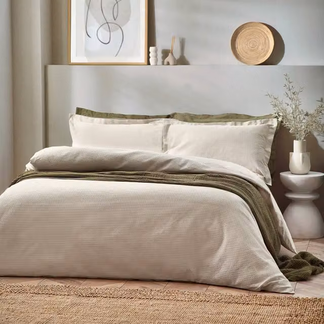 Make it a Home Waffle Textured Jacquard Duvet Cover Set in Orange and Beige, Linen and Cotton, 180 x 200 cm