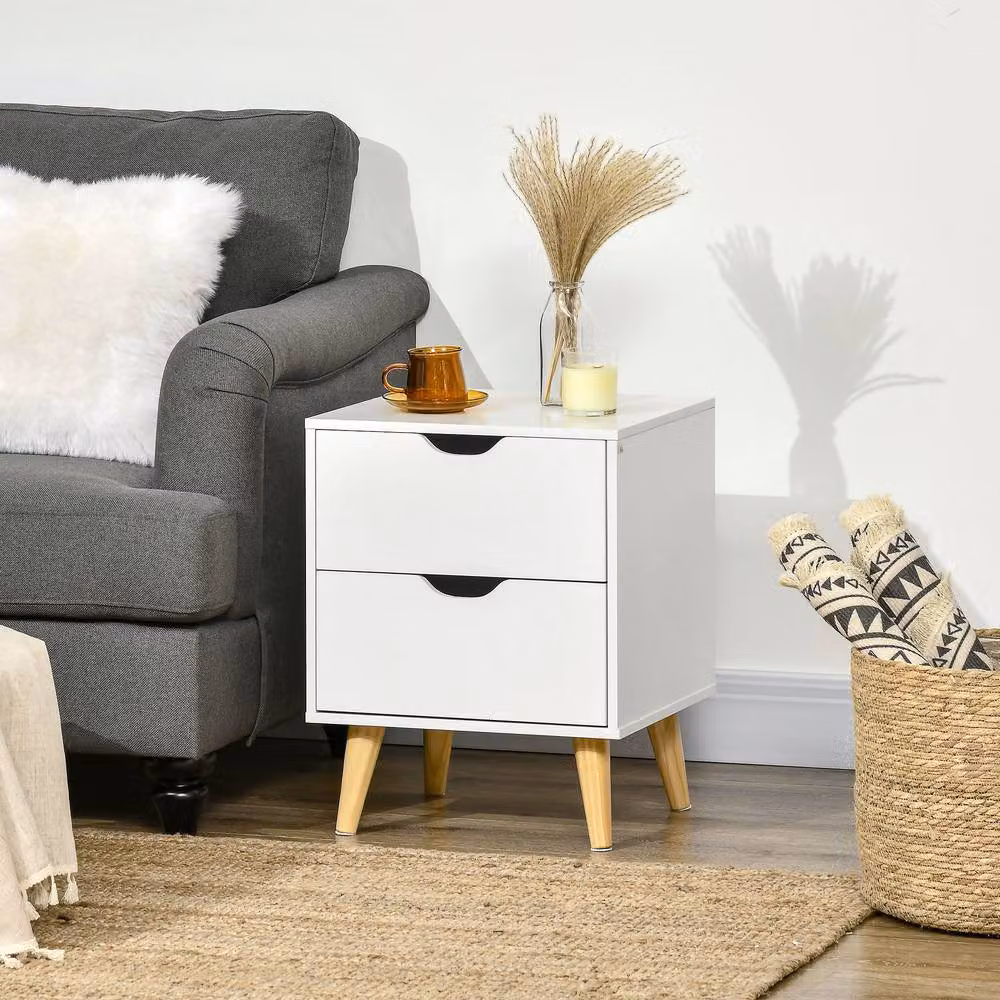 ERGOVEXA Modern White Bedside Table with 2 Drawers – 2