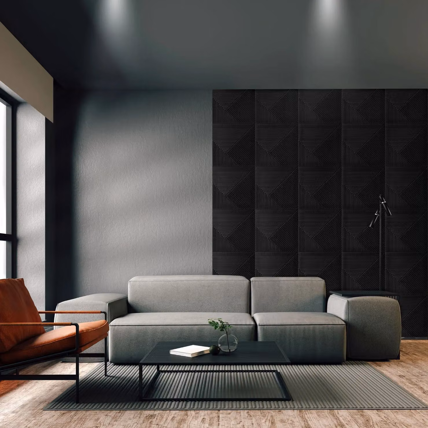 Novecrafto 3D Chevron Line Design Wall Panels, Matte Black Interior Cladding, 6 Sheets, W/D/H: 50 x 50 x 50 cm – 2