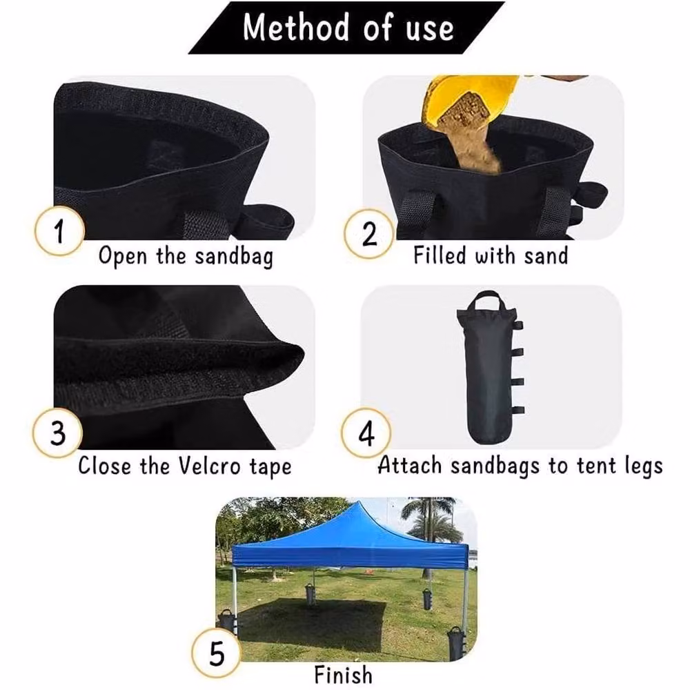FLAVORA Set of 4 Black Polyester Garden Gazebo Sand Bag Foot Weights, W/D/H: 100 x 15 cm – 6