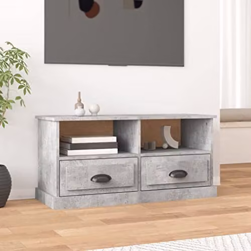 vidaXL Modern TV Cabinet in Smoked Oak Veneer with Drawers and Open Compartments, W/D/H: 197 x 45 x 45 cm