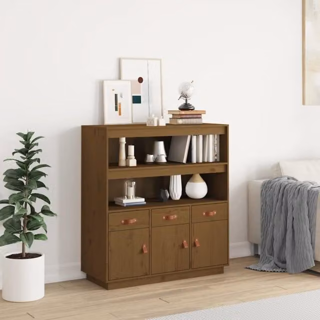 Berkfield Home Highboard in Honey Brown Solid Pine Wood, W/D/H: 100 x 40 x 108.5 cm – 1