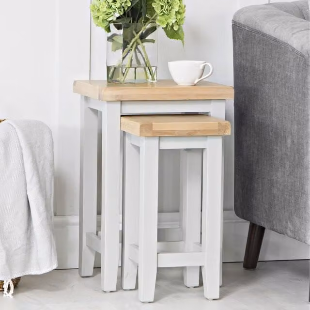 Home Source Easton Nest of 2 Side Lamp Tables in Grey and Oak Wood