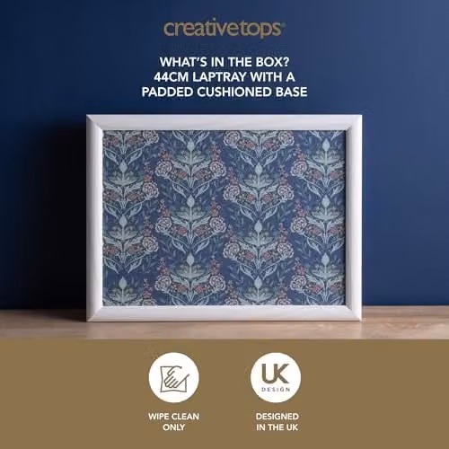 Creative Tops Floral Print Lap Tray with Bean Bag Cushion, Blue, W: 44 cm, D: 34 cm, H: 6 cm – 3