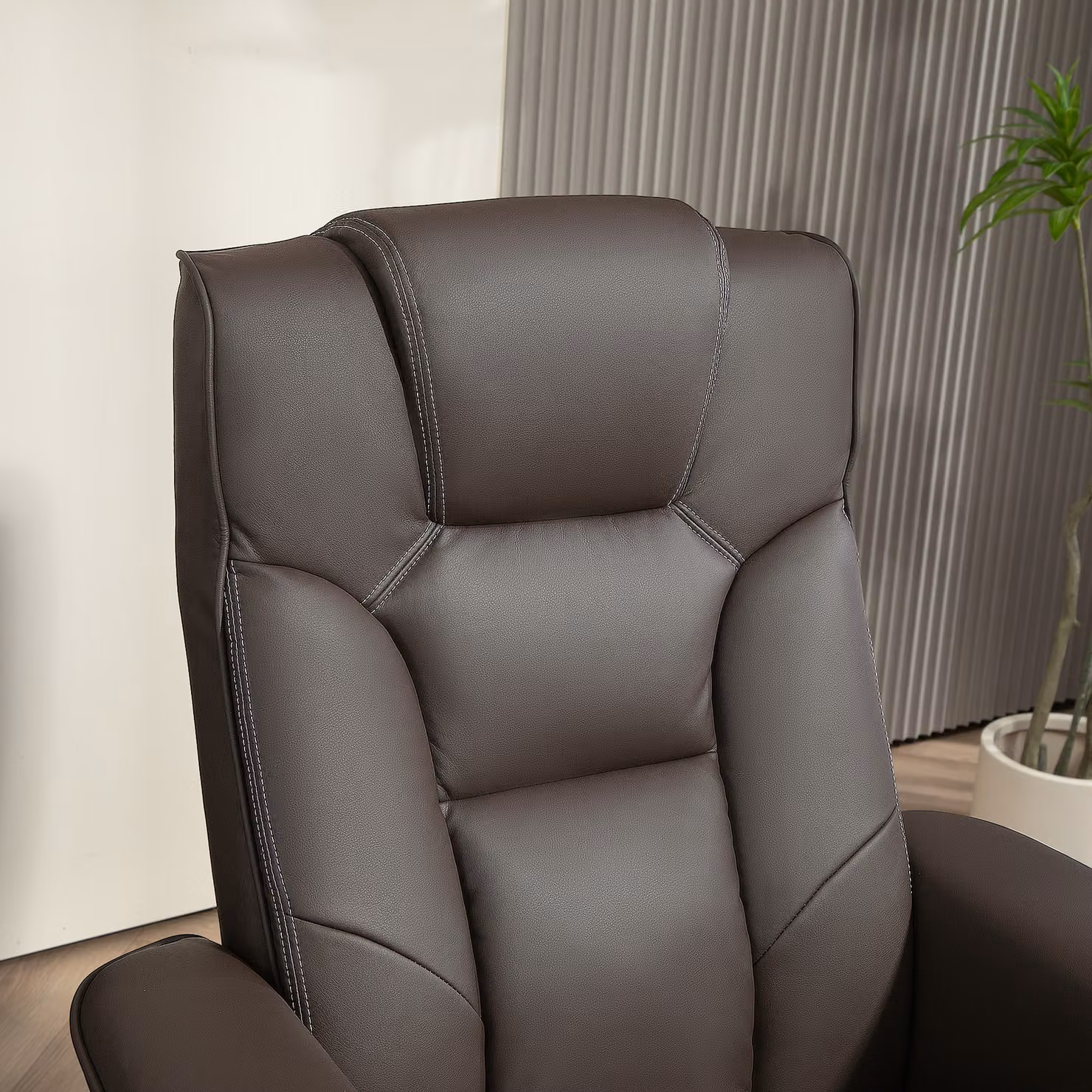 HOMCOM Brown Faux Leather Manual Recliner and Footstool Set – 6