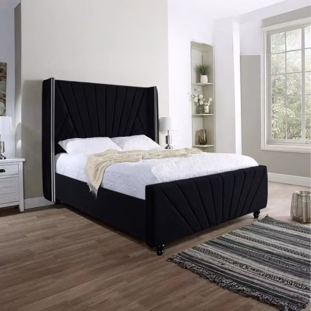 Desire Deco King David Upholstered Velvet Bed in Black, 140 x 200 cm