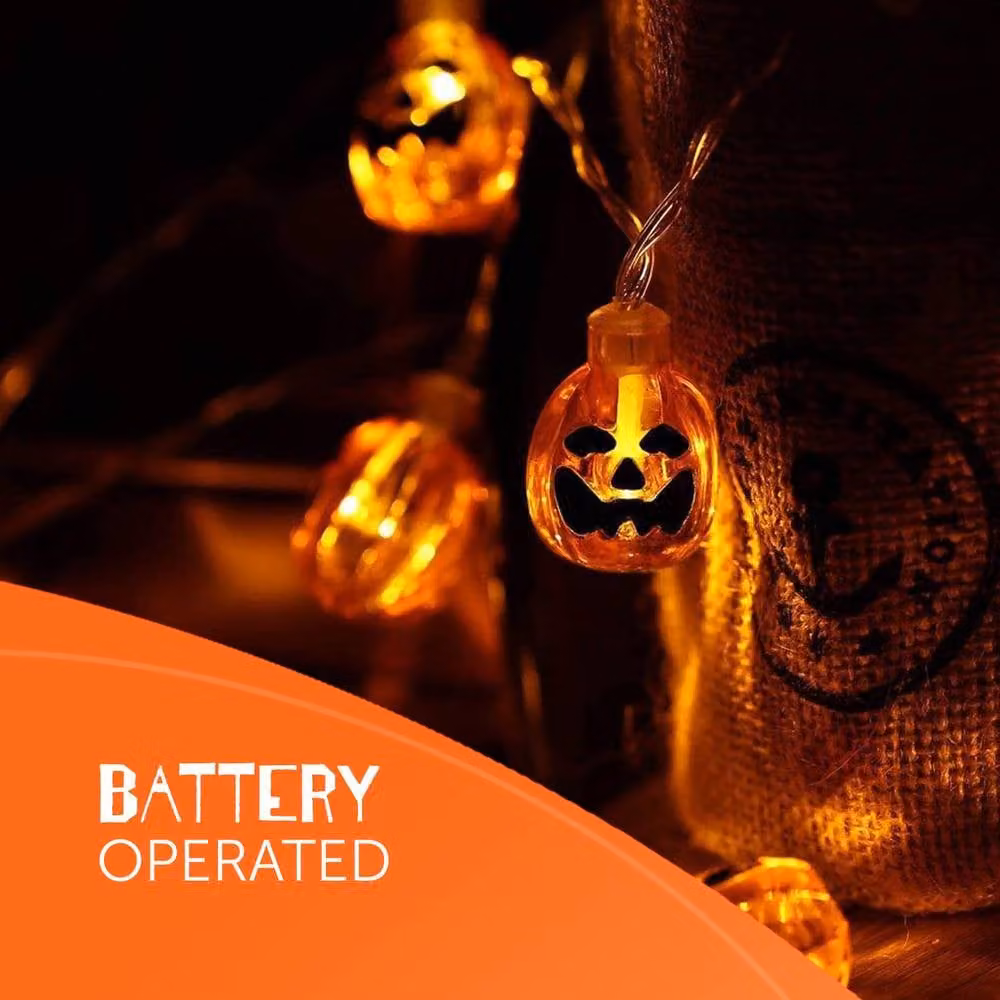 Kraft & Co BrightGlow Halloween Pumpkin String Lights, Battery Operated Warm White LED Lights in Orange and White – 4