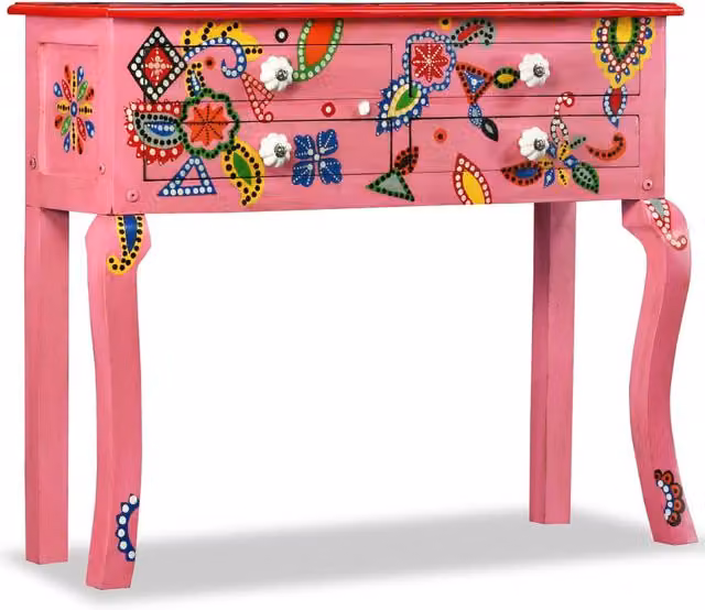 Berkfield Home Rectangular Console Table in Pink Hand Painted Solid Mango Wood – 1