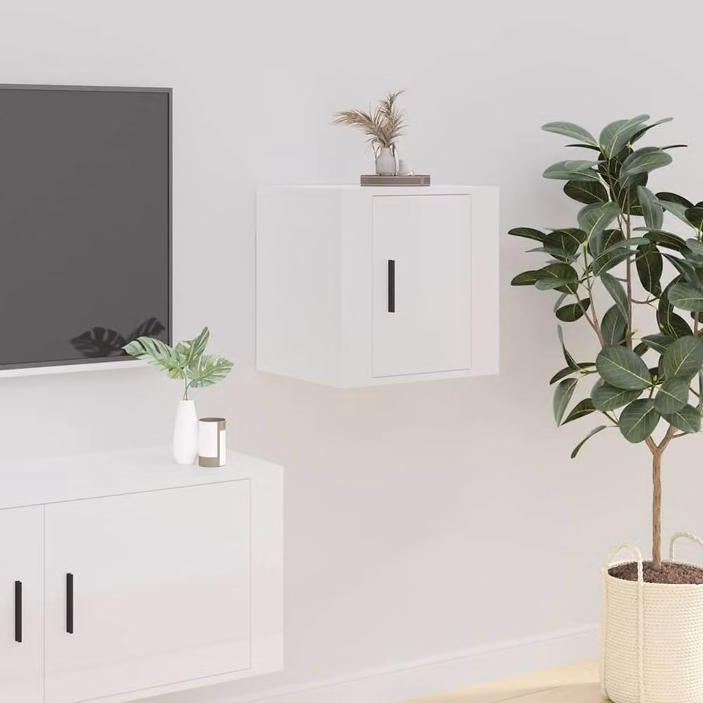 Berkfield Home Set of 2 High Gloss White Wall Mounted TV Cabinets W/D/H: 40 x 34.5 x 40 cm – 2