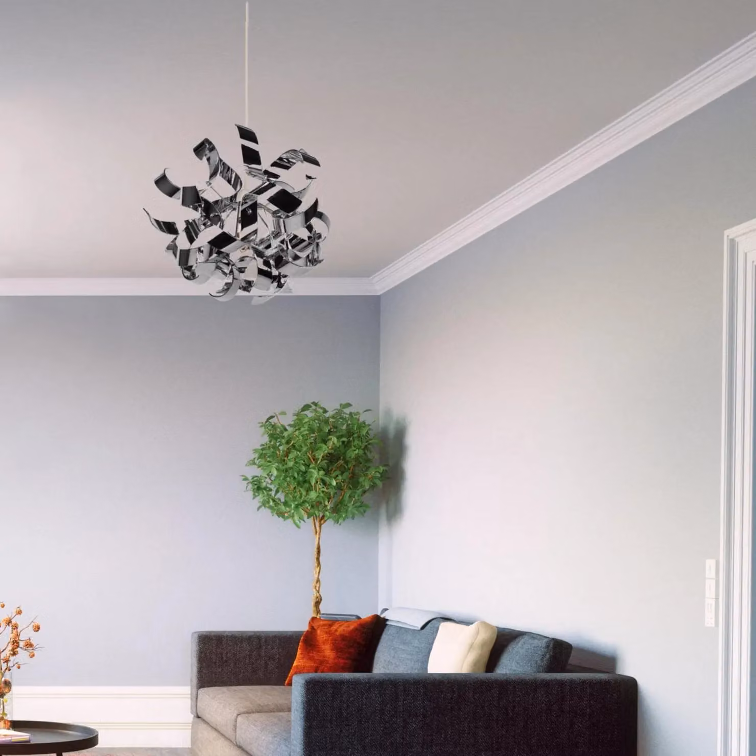 First Choice Lighting Easy Fit Ribbon Swirl Ceiling Shade in Chrome Silver Finish – 3