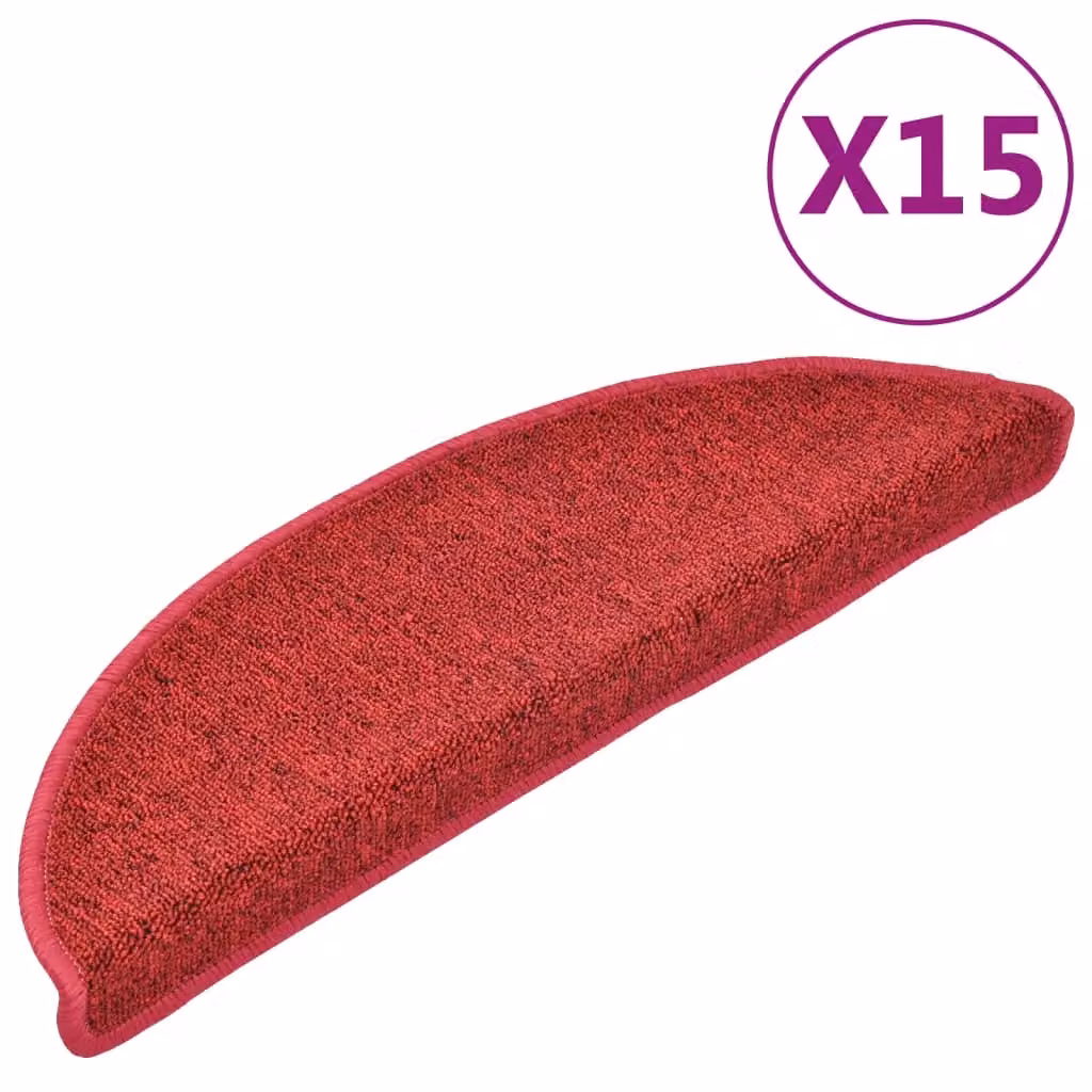 Berkfield Home Self-Adhesive Carpet Stair Treads, 15 Pieces, Bordeaux Red, W: 56 cm, D: 17 cm, H: 3 cm – 2