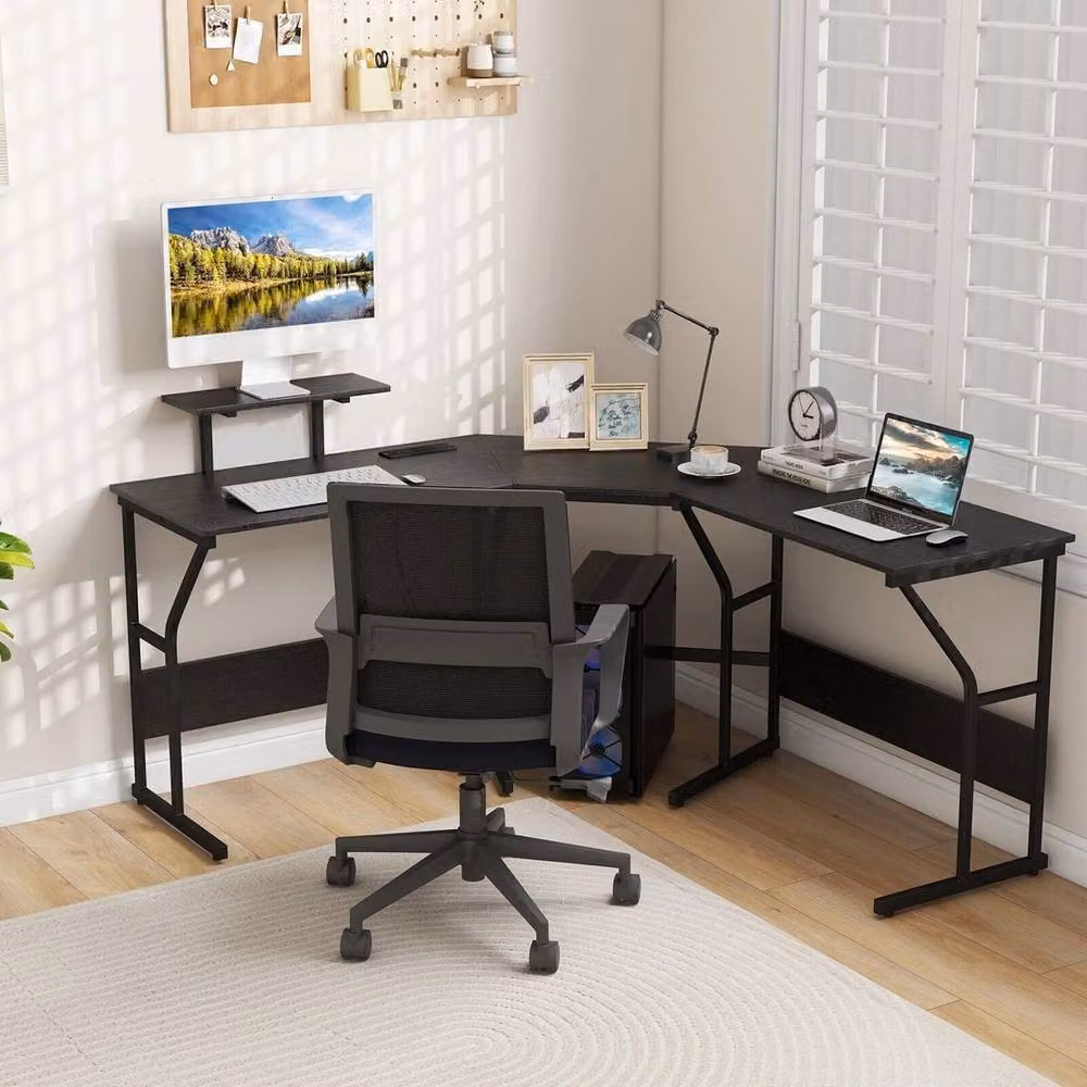 Kelvenix L-shaped Corner Computer Desk in Black Metal – 2