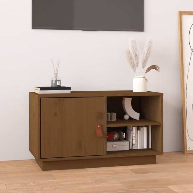 Berkfield Home Rustic Honey Brown Solid Wood Pine TV Cabinet W: 70 cm, D: 34 cm, H: 40 cm – 1