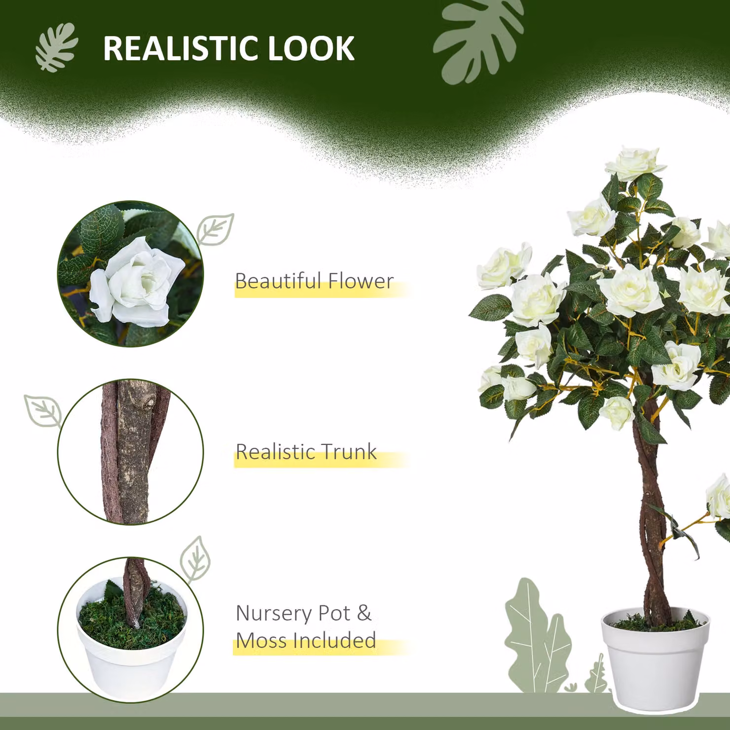 OUTSUNNY Set of 2 White Artificial Rose Trees, 90 cm Height – 3