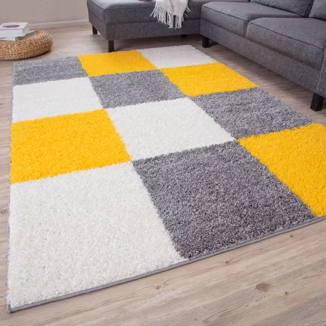 THE RUGS Soft Check High Pile Shaggy Rug W/D: 80 x 300 cm, Yellow – 1