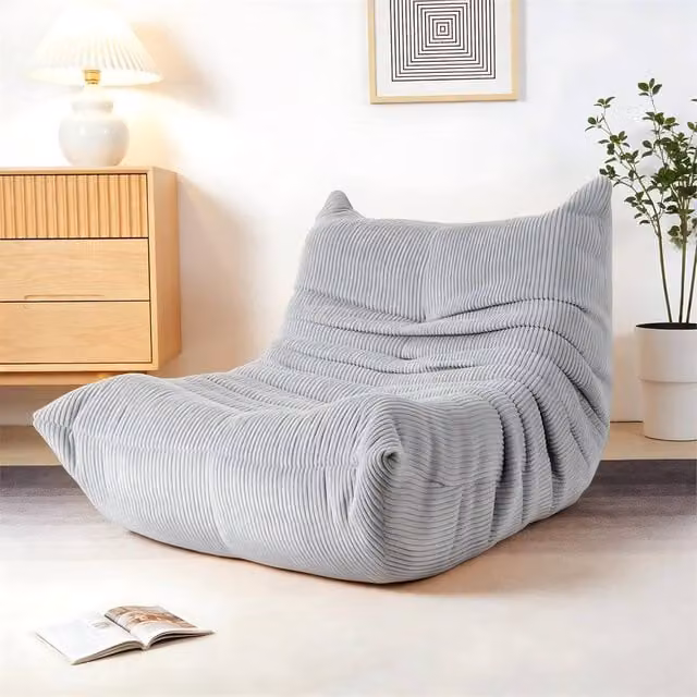 KORVIXA Grey Velvet Reading Bean Bag Sofa for Adults, W/D/H: 100 x 100 x 100 cm