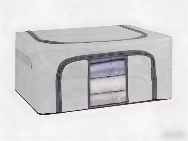 Nordara 3-Piece Grey Fabric Clothes Storage Bags, Foldable Underbed and Closet Organisers