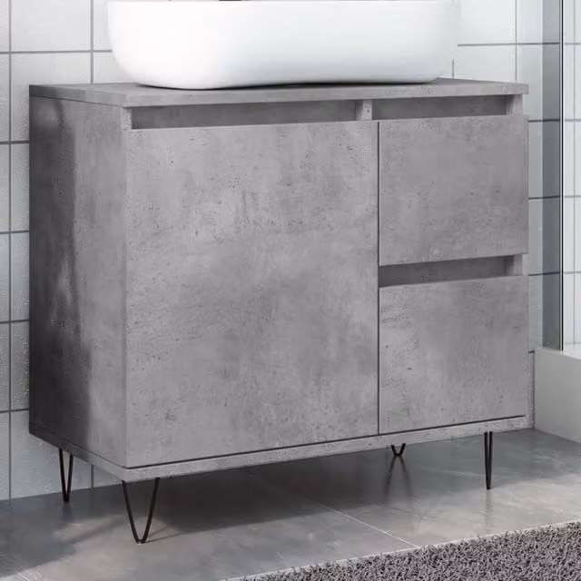 Berkfield Home Concrete Oak Sink Cabinet in Grey, W/D/H: 65 x 33 x 60 cm – 1
