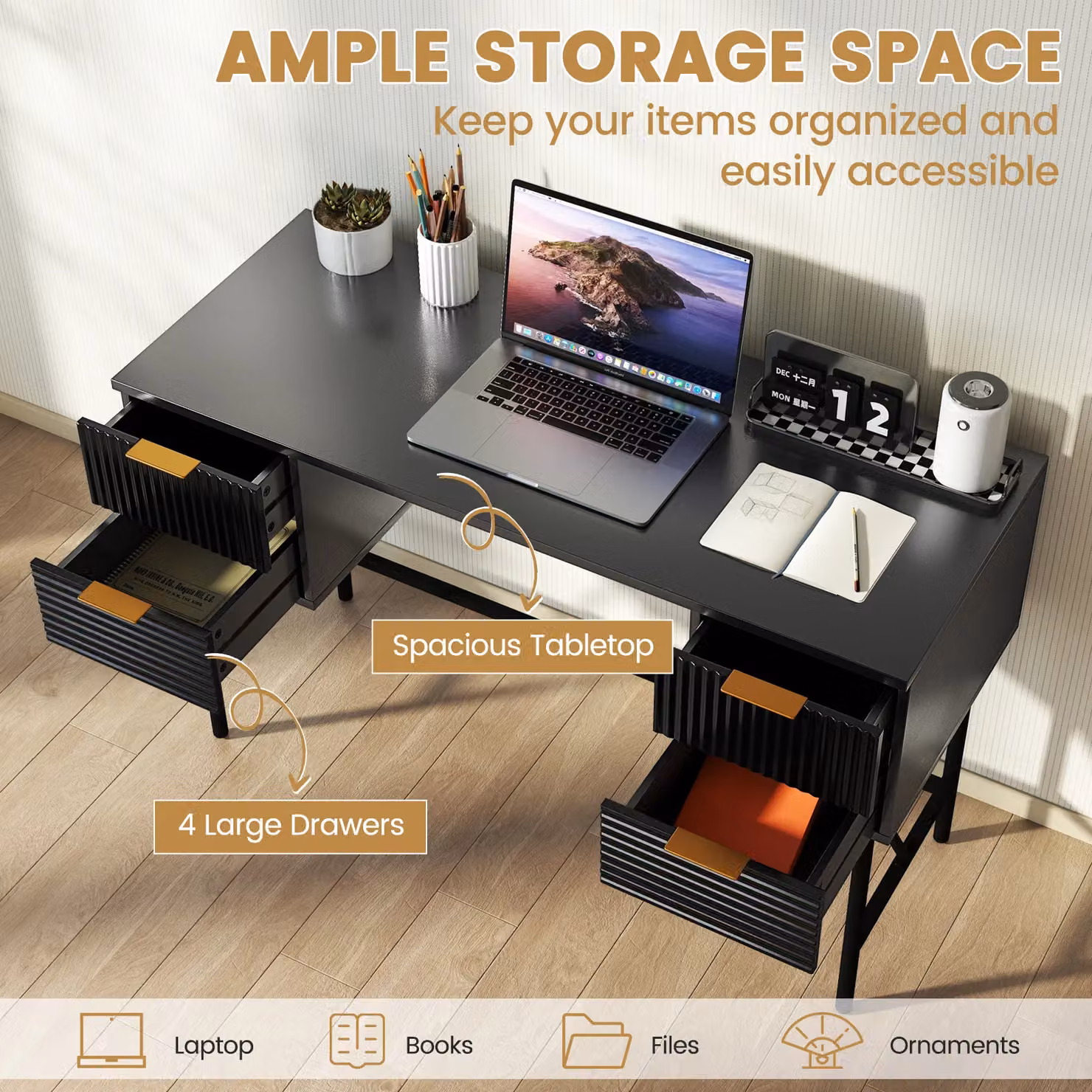 Gymax Modern Home Office Computer Desk in Black with Metal Legs, Width: 120 cm – 5