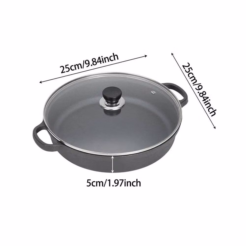 PAWNORA Cast Iron Casserole Frying Pan with Lid, Grey, 25cm – 1