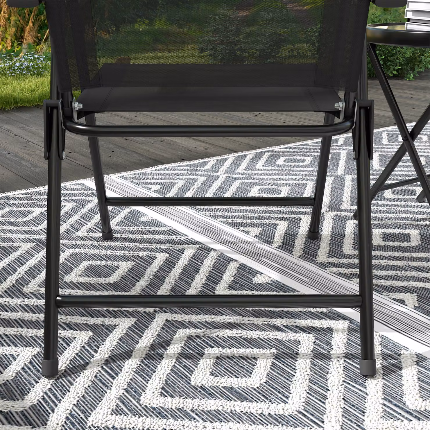 Outsunny Three-Piece Modern Garden Seat Set with Round Glass-Top Table in Black – 5