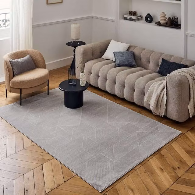 The Rugs Carmel Diamond Geometric Design Textured Rug in Grey and Beige