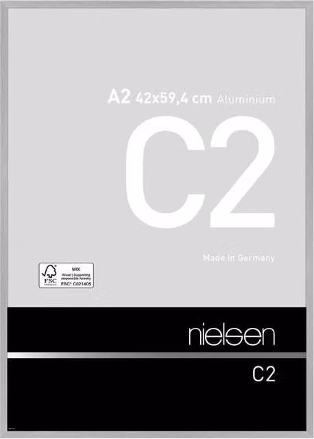 Nielsen Design C2 Aluminium Minimalist Picture Frame in Silver, A2 Size, with Float Glass and Push/Turn Clips