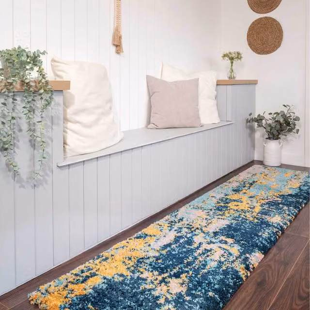 The Rug House Moroccan Multicolour and Cream Shaggy Living Area Rug, W: 240 cm, D: 60 cm
