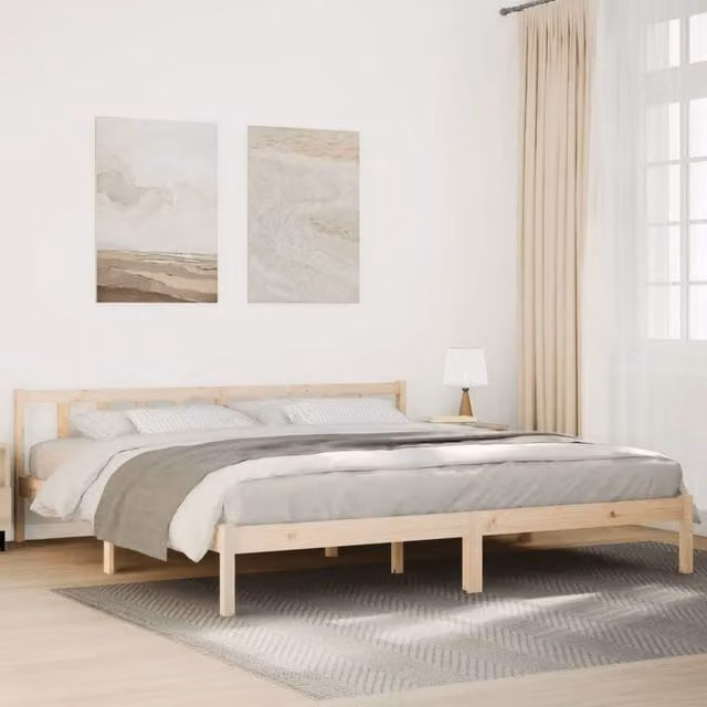 Berkfield Home Extra Long Solid Wood Pine Bed Frame in Brown, W/D/H: 200 x 210 cm