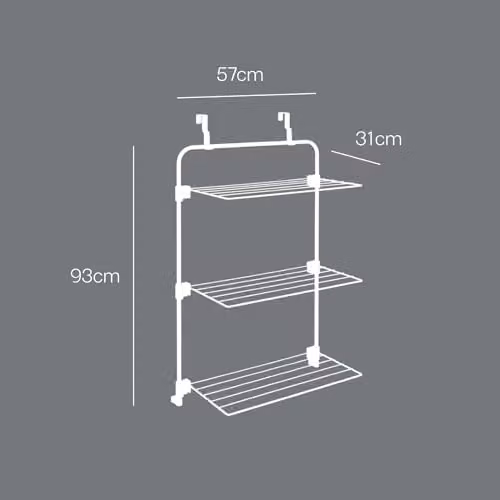 Metaltex Gale 3-Tier Over-the-Door Shower and Laundry Drying Rack with Folding Wings, Silver, W: 93 cm, D: 57 cm, H: 31 cm – 2