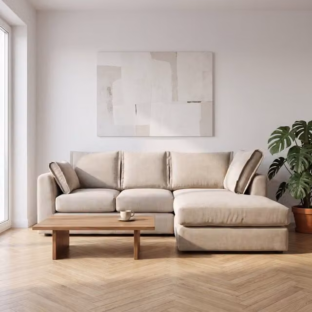Abakus Direct Sydney Relaxed Linen Corner Sofa, Right Facing with Plush Chaise Extension in Charcoal Stone Grey