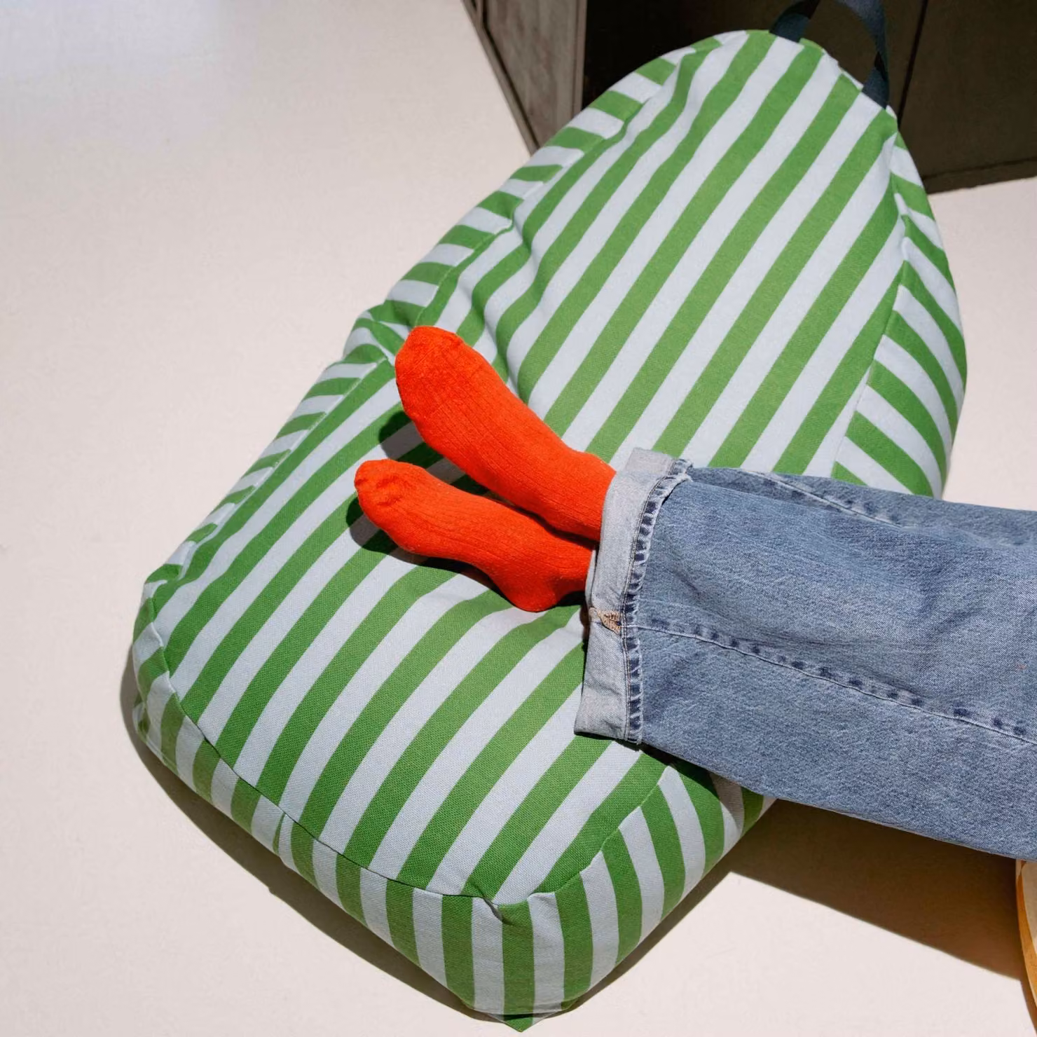 Nobodinoz Bliss Long Beanbag for Children, Green and Blue Stripes, W/D/H: 130 x 65 x 55 cm – 3