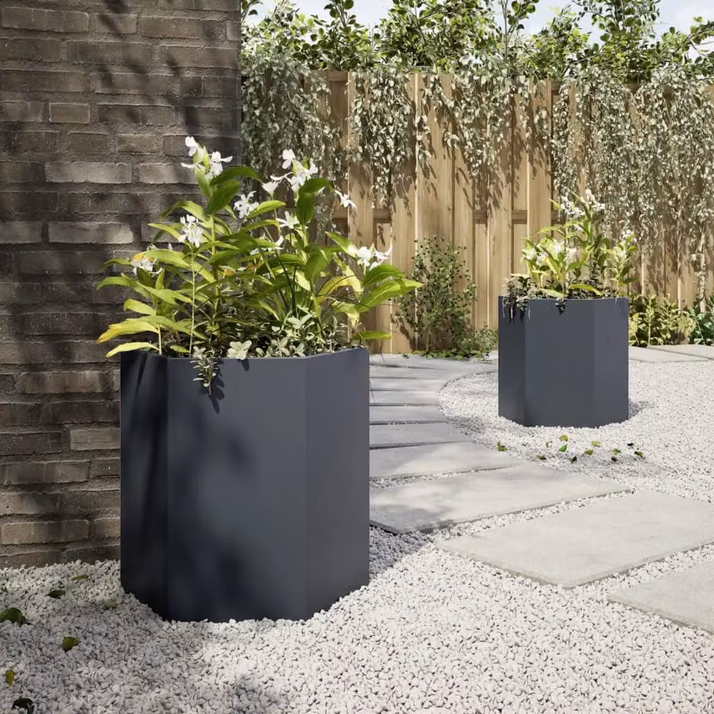 Berkfield Home Garden Hexagon Steel Planter Set of 2 in Anthracite and Black, W: 46 cm, D: 40 cm, H: 45 cm – 4