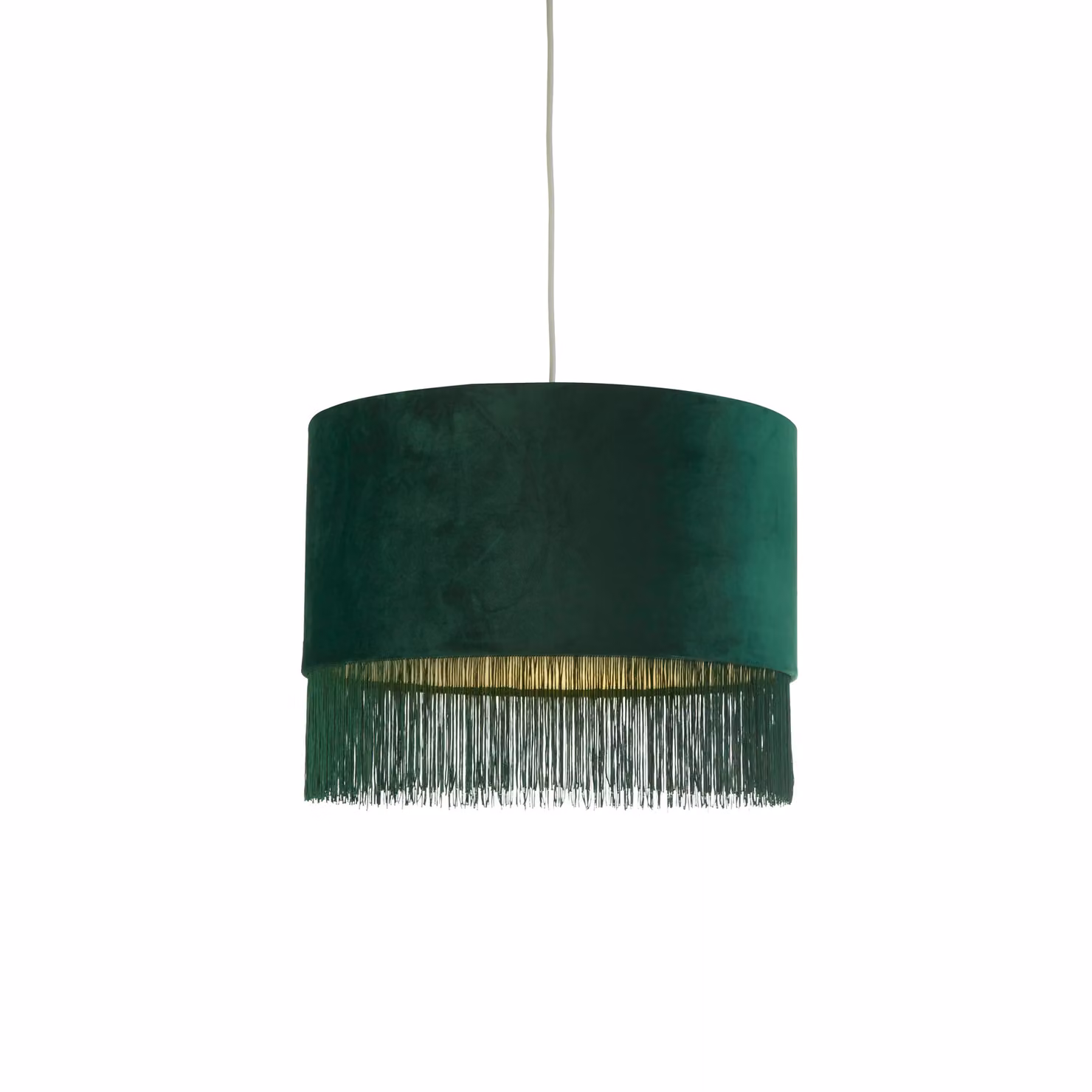 Lighting Collection Vintage Green Velvet Fringe Cylinder Lamp Shade – 2