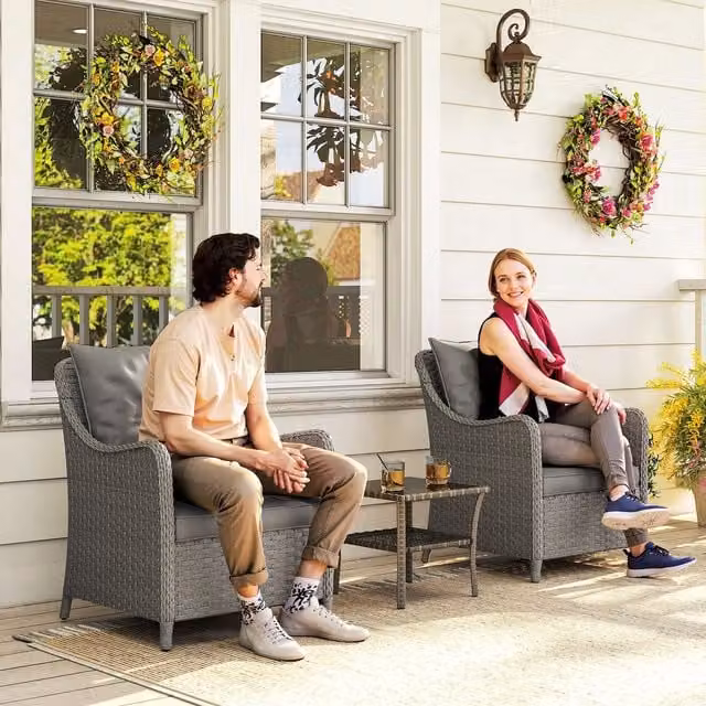 Outsunny Modern Rattan Garden Chairs with Cushions in Dark Grey