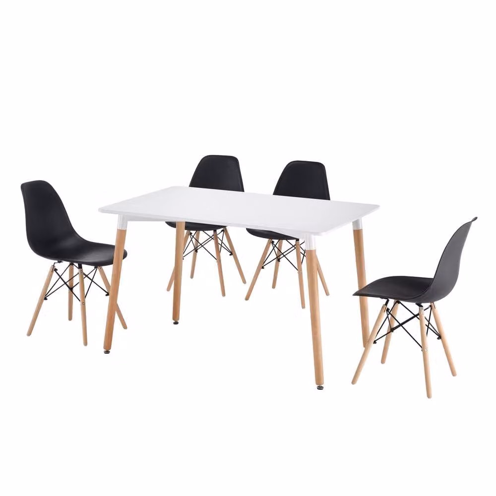 Comfy Living Ltd 5 Piece Modern Rectangular Dining Set with White Wooden Table and 4 Black Chairs – 2