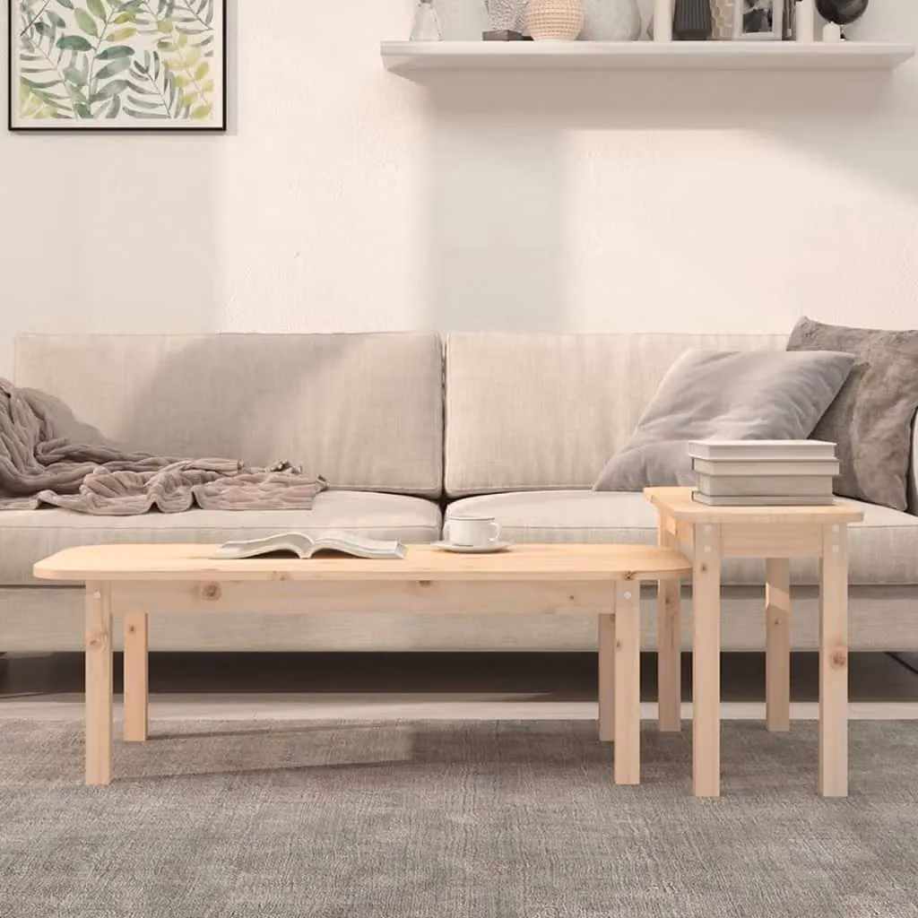 Berkfield Home 2 Piece Rustic Solid Wood Pine Coffee Table Set in Brown – 1