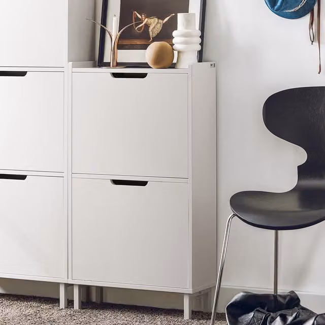 SoBuy White Modern Flip Down Shoe Cabinet with Ventilation and Cut-out Handles