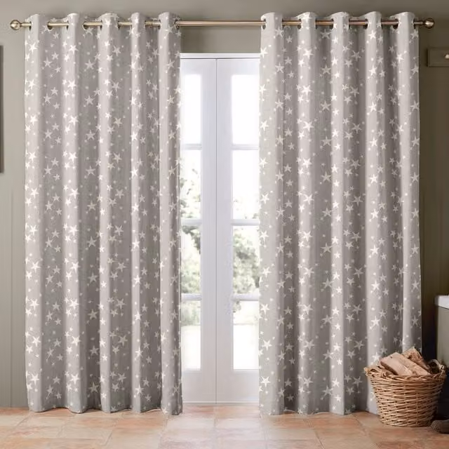 Emily Bond St Maws Made to Measure Blackout Cotton Eyelet Curtain Panel in Pebble Grey
