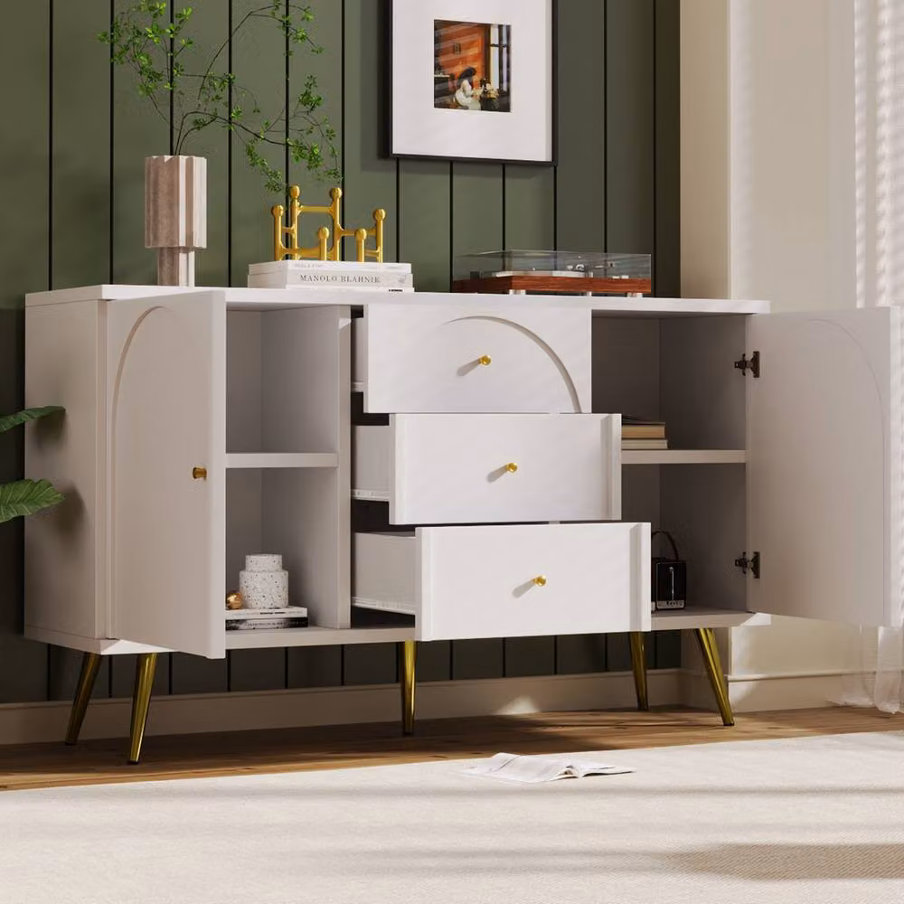 STILVORA Sideboard Cabinet with Adjustable Shelf in Cream White and Beige – 2