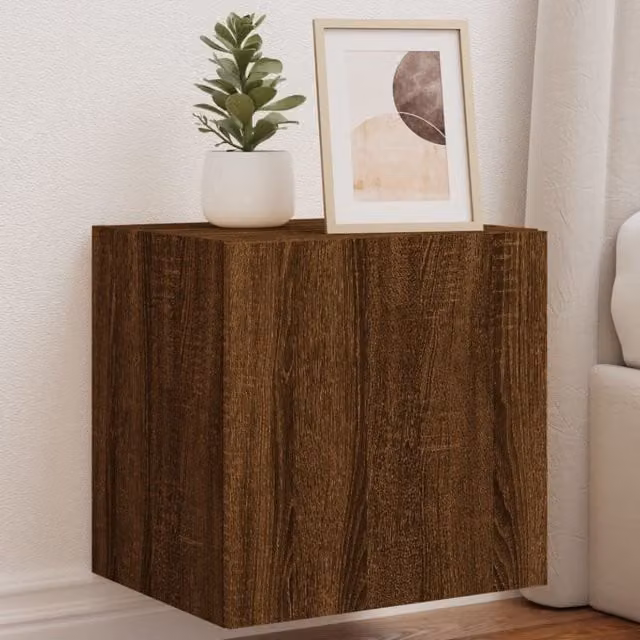Berkfield Home Modern Wall Mounted TV Cabinet with LED Lights in Brown Oak, W/D/H: 40.5 x 35 x 40 cm – 1