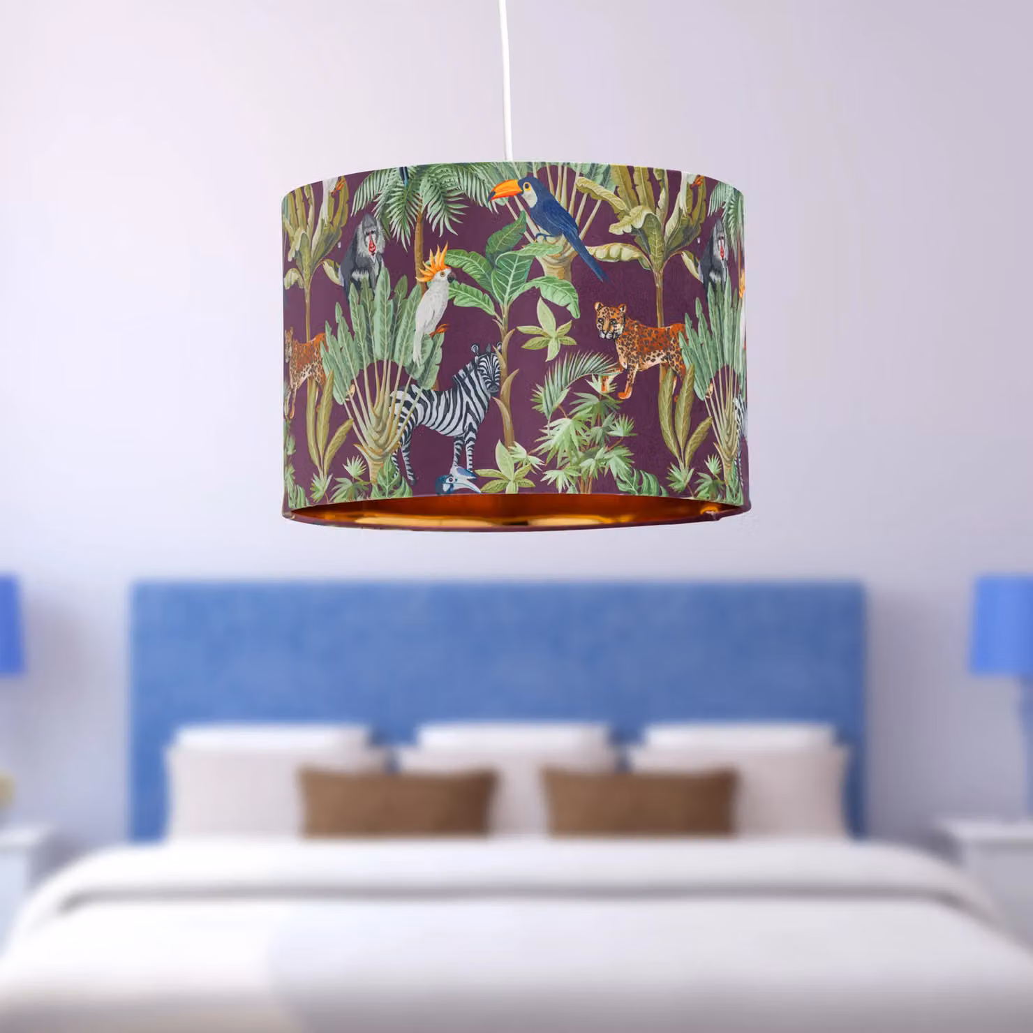 First Choice Lighting Safari Velvet Design Round Pendant or Table Lamp Shade in Green and Gold/Brass, Diameter: 30 cm – 6