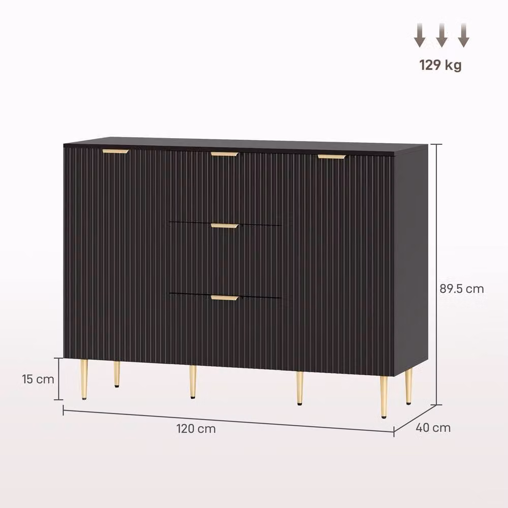 HOMCOM Black Sideboard Buffet Cabinet with 3 Drawers and Adjustable Shelves – 3