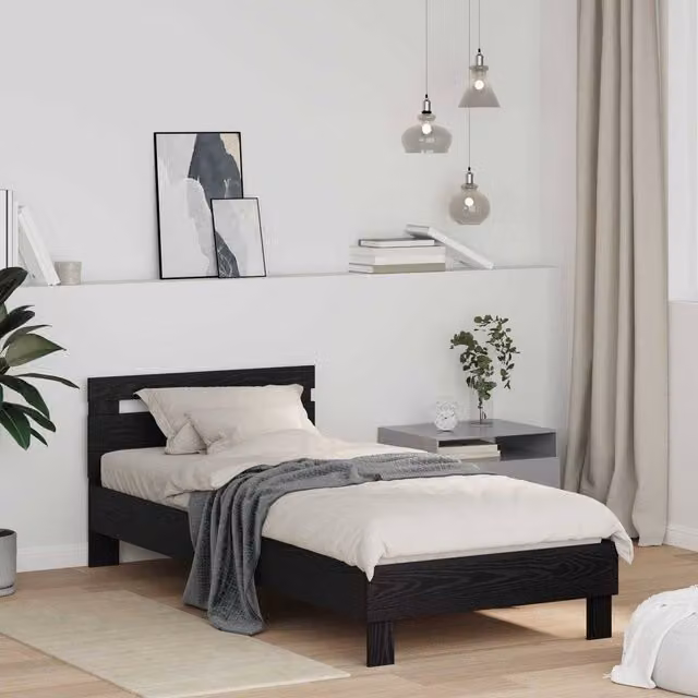 Berkfield Home Modern Bed Frame in Black Oak, W/D/H: 200 x 98.5 x 70 cm – 1