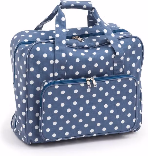HobbyGift Sewing Machine Bag in Blue Denim Polka Dot Matt PVC