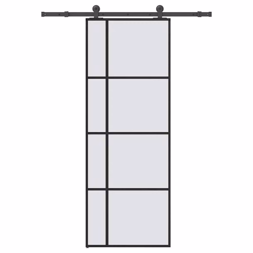 Berkfield Home Sliding Door with Hardware Set, Black ESG Glass and Aluminium, W: 76 cm, H: 205 cm – 1