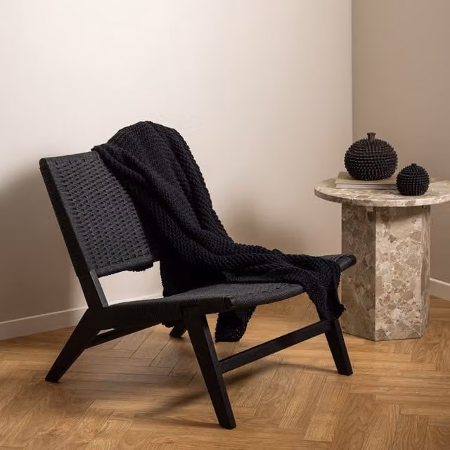 Furniture To Go Carson Scandinavian Lounge Chair in Black with Lacquered Oak Solid Wood Frame